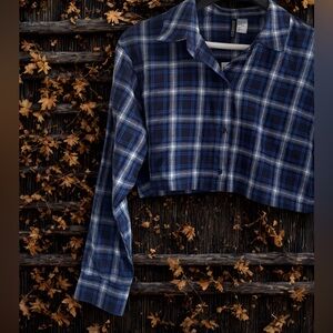 H&M Blue Plaid Cropped Shirt NWT